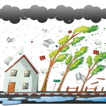 an illustration of a house in the rain