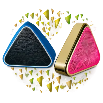 two blue and pink speakers on a white background
