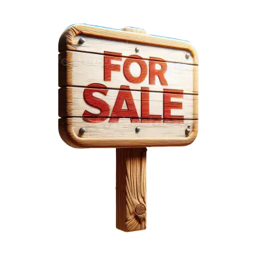 a wooden sign with the words for sale on it