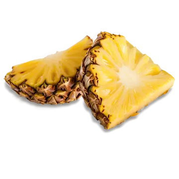 two pieces of pineapple on a white background