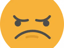 a yellow smiley face with an angry expression