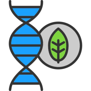 an icon of a dna and a green leaf