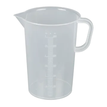 a plastic measuring jug with a white handle