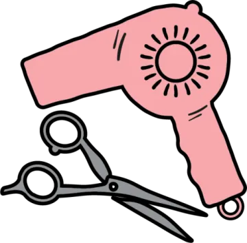 a pair of scissors and a pink glove