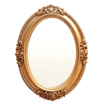 a gold oval mirror on a white background