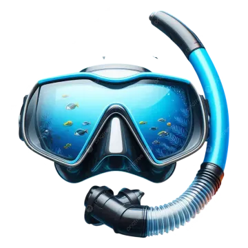 a scuba mask with goggles and fins