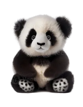 a stuffed panda bear sitting on a white background