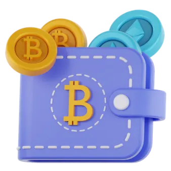a wallet with bitcoin coins on it