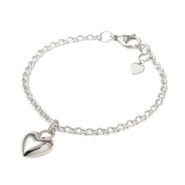 a silver bracelet with a heart charm