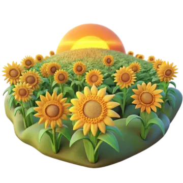 a field of sunflowers with the sun in the background