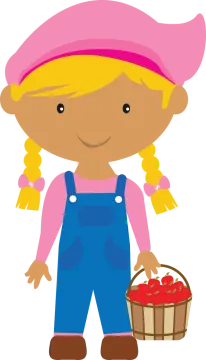 a little girl holding a basket of strawberries