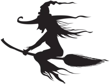 a silhouette of a witch flying on a broom