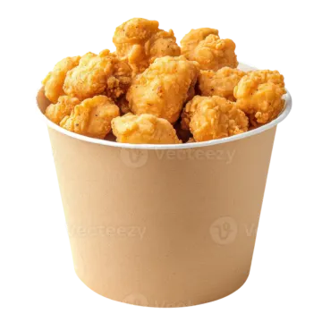 a paper cup filled with chicken nus