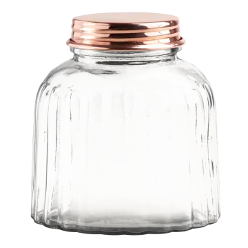 a glass jar with a copper lid