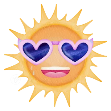 a sun with sunglasses and hearts on it