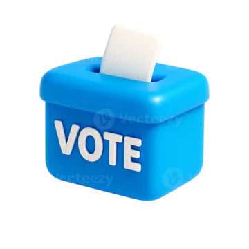 a blue voting box with the word vote on it