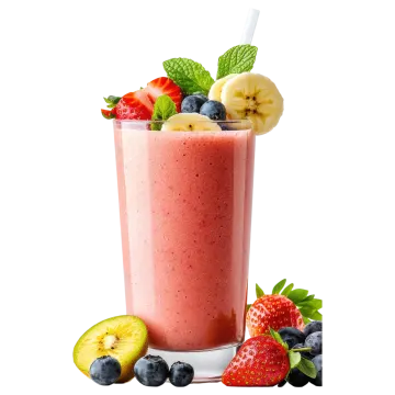 a glass filled with fruit and topped with a straw