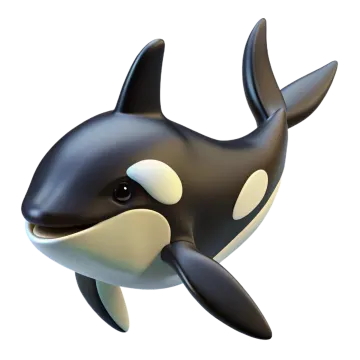 a black and white orca in the air