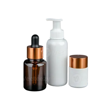 a bottle of liquid and two bottles of serum