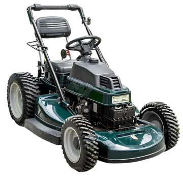 a green lawn mower on a white background