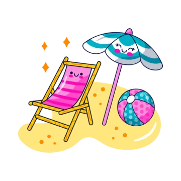 a beach chair with an umbrella and ball