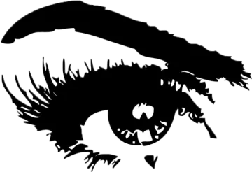 a black and white drawing of a woman's eye