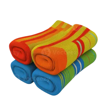 a stack of colorful towels