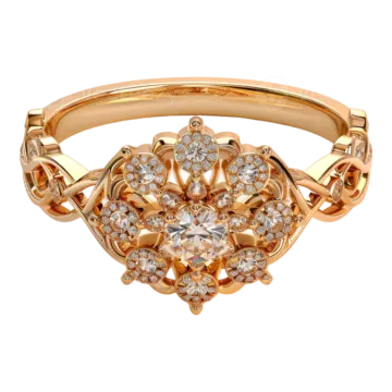 a rose shaped ring with diamonds in the center