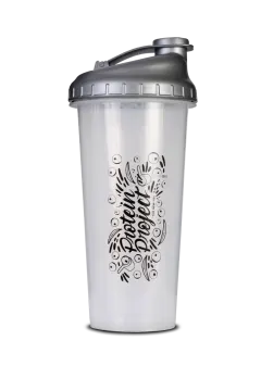a white tumbler with a black and white design on it