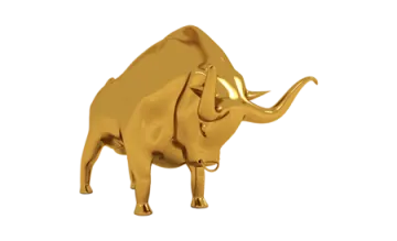 a gold bull on a white background