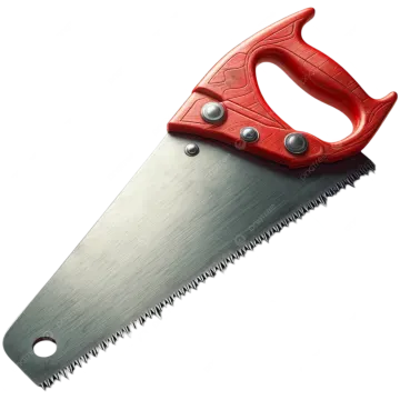a red and black saw on a white background