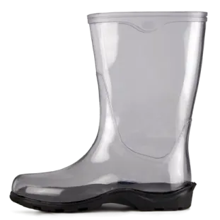 a pair of clear rain boots