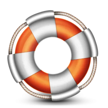 an orange and white life preserver on a white background