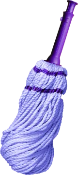 a purple mop on a white background