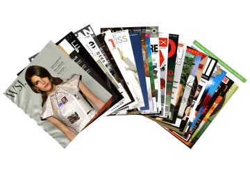 a bunch of magazines on a white background