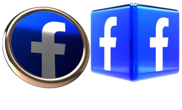 a blue cube with the facebook logo next to it