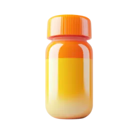 a bottle of orange and yellow liquid