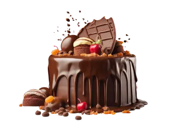 a cake with chocolate and fruit on top