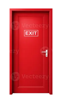 a red exit door on a white background