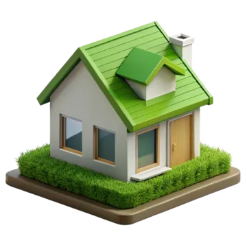 a small house with a green roof