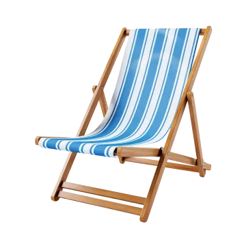 a blue and white striped deck chair