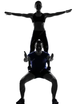 a man and woman in silhouette on a white background