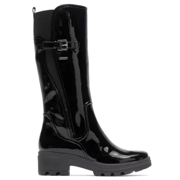 a pair of black rain boots on a white background