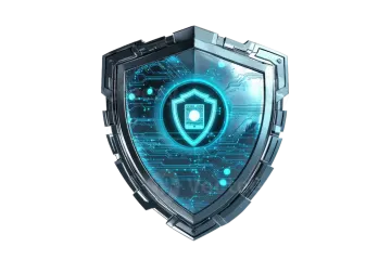 a blue shield with the word cyber on it