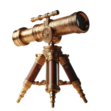 an antique brass telescope on a white background