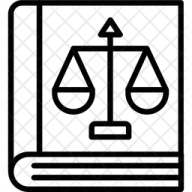a black and white icon of a book with scales on it
