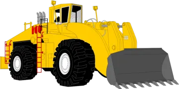 the front view of a large yellow tractor
