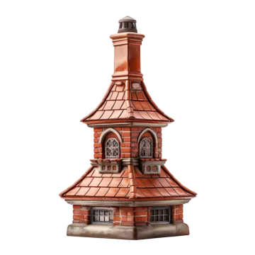 a small red brick building with a clock on top