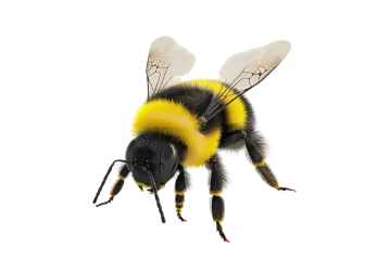 a close up of a bee on a white background