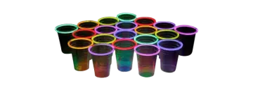 a bunch of colorful plastic cups